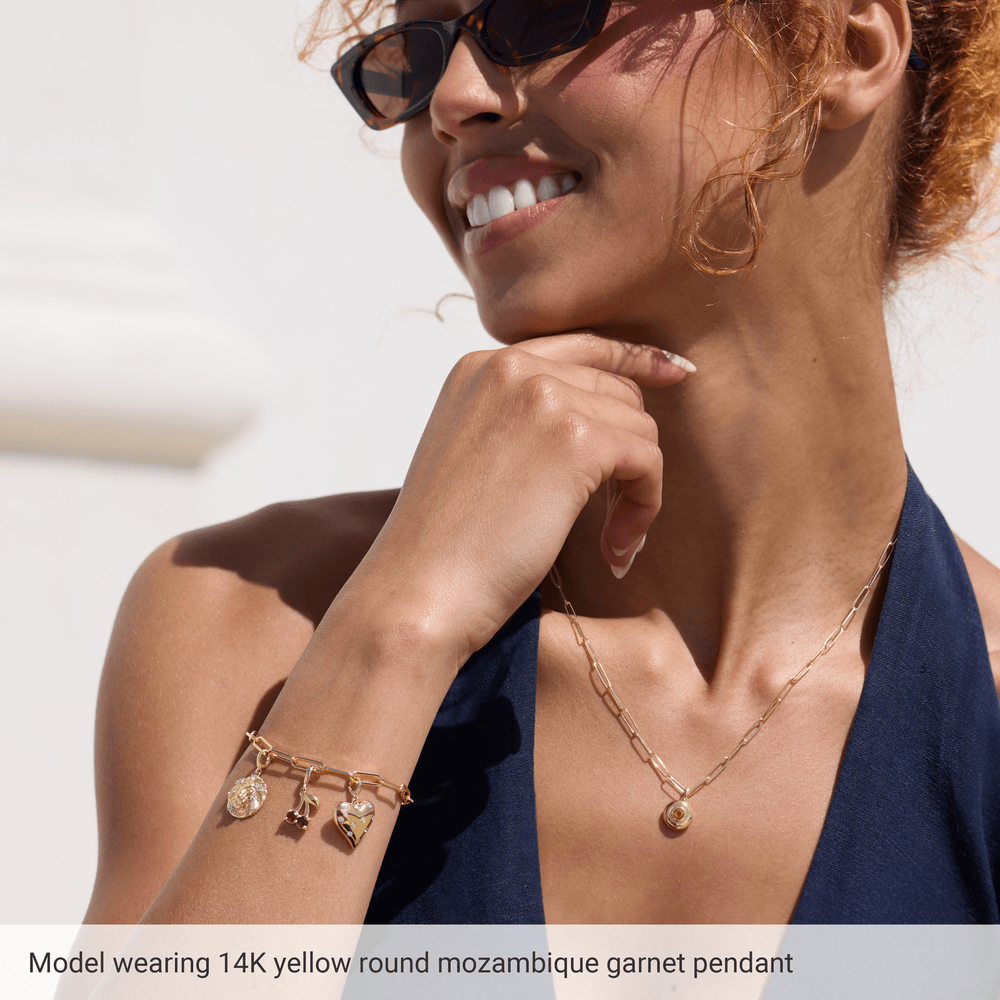 garnet pendant, gold cherry pendant, 14k gold charm, red gemstone necklace, garnet jewelry, unique gold pendant, everyday gold jewelry, minimal charm pendant, luxury gold charm