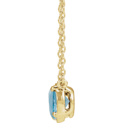 Natural 8 × 6 mm aquamarine necklace with four-claw bezel-style setting
