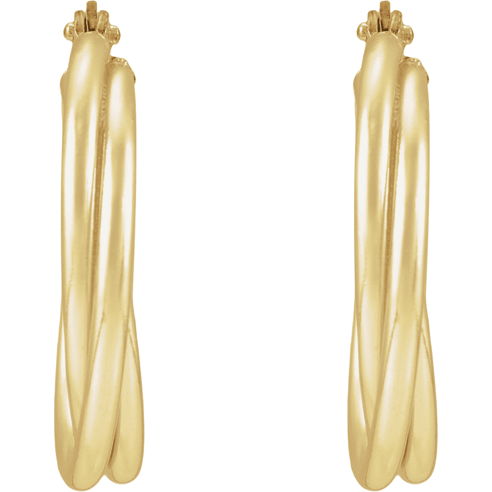 Aveline 14K yellow gold-filled criss-cross hoop earrings with polished 22 mm profile
