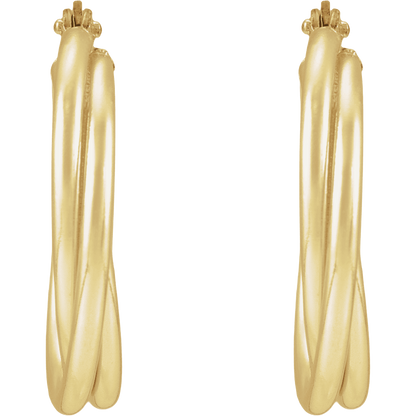 Aveline 14K yellow gold-filled criss-cross hoop earrings with polished 22 mm profile
