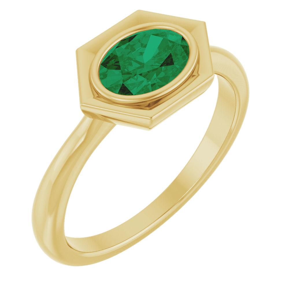 14k gold emerald ring hexagon setting