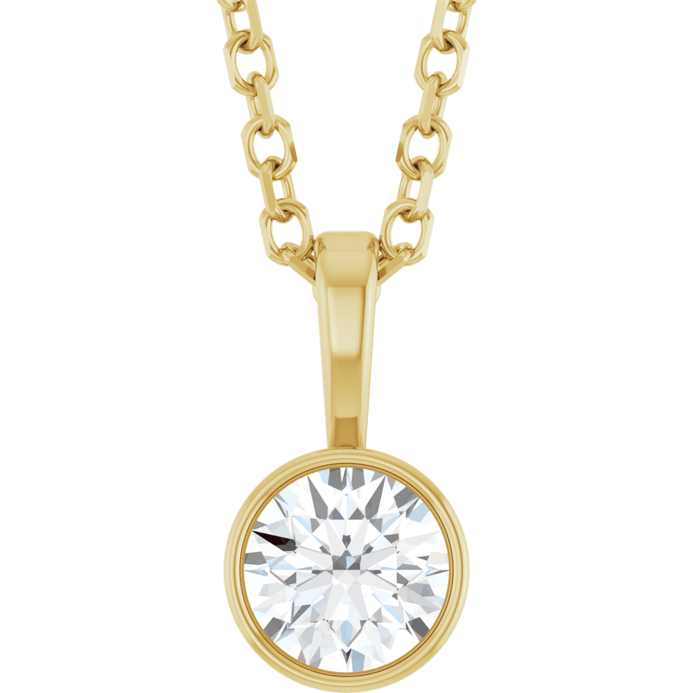 14K yellow gold bezel diamond necklace 0.25 carat natural round diamond solitaire minimalist jewelry
