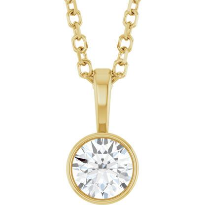14K yellow gold bezel diamond necklace 0.25 carat natural round diamond solitaire minimalist jewelry