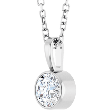 round brilliant cut natural diamond 0.25 ct bezel set necklace light reflection detail