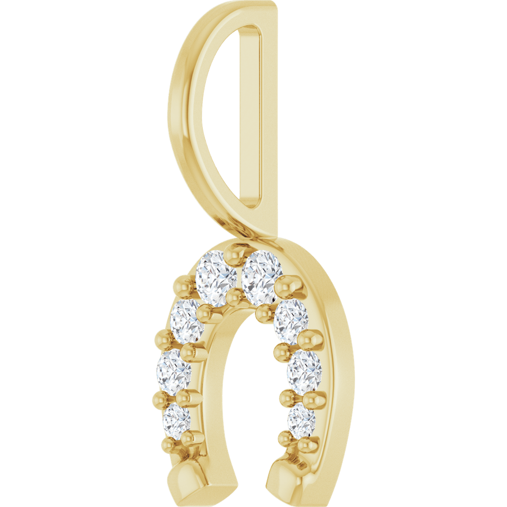 14K gold horseshoe pendant, natural diamond horseshoe charm, diamond horseshoe necklace pendant, 1/8 ctw diamond pendant, lucky horseshoe gold charm, fine jewelry horseshoe pendant, gold diamond charm for necklace, luxury diamond horseshoe pendant, solid gold lucky charm, GC fine jewelry pendant