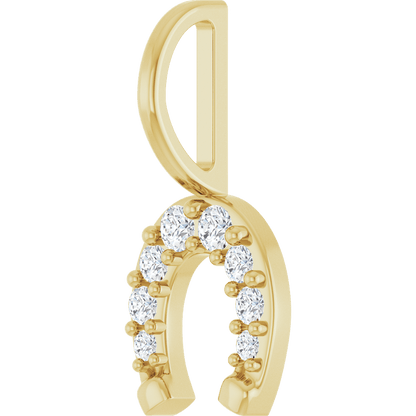 14K gold horseshoe pendant, natural diamond horseshoe charm, diamond horseshoe necklace pendant, 1/8 ctw diamond pendant, lucky horseshoe gold charm, fine jewelry horseshoe pendant, gold diamond charm for necklace, luxury diamond horseshoe pendant, solid gold lucky charm, GC fine jewelry pendant