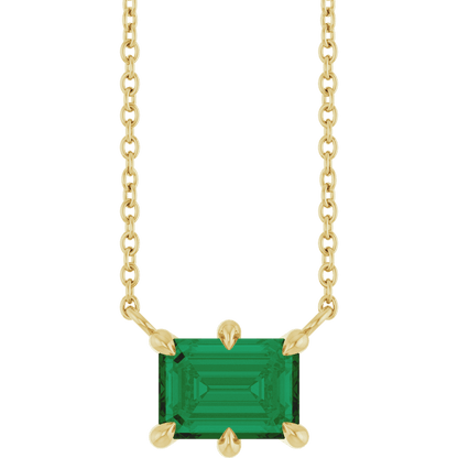 Clarté d’Émeraude 14K yellow gold necklace with a 7 × 5 mm lab-grown emerald on an 18-inch cable chain