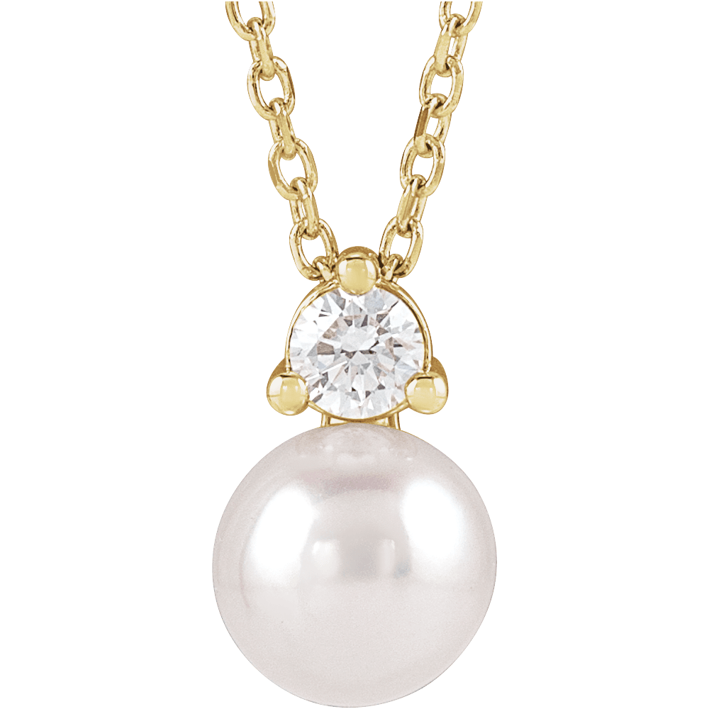 Aurélie 14K gold necklace with cultured white freshwater pearl and natural diamond accent