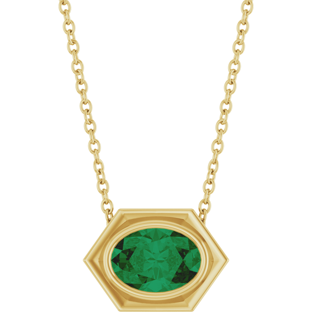 14k gold emerald pendant necklace hexagon design