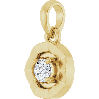 14K Yellow Gold Natural Diamond Solitaire Bezel Charm Pendant