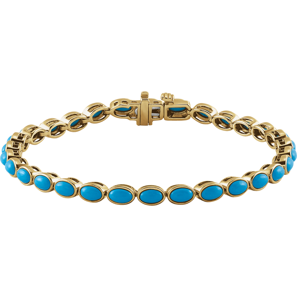 14k yellow gold turquoise line bracelet natural oval turquoise stones luxury gemstone bracelet
