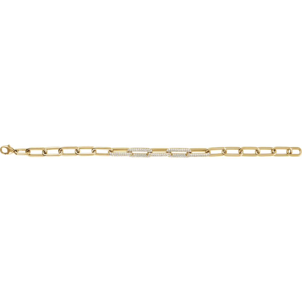 Full-length view of a 7-inch lab-grown diamond paperclip chain bracelet measuring approximately 7.15 mm wide