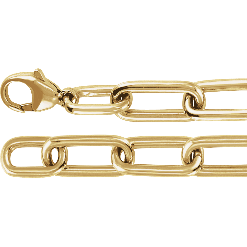 Full-length view of a 7-inch lab-grown diamond paperclip chain bracelet measuring approximately 7.15 mm wide
