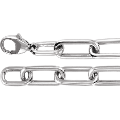 A close-up of a polished 14k White Gold chain with large oval links and a lobster clasp, shown on a plain white background.