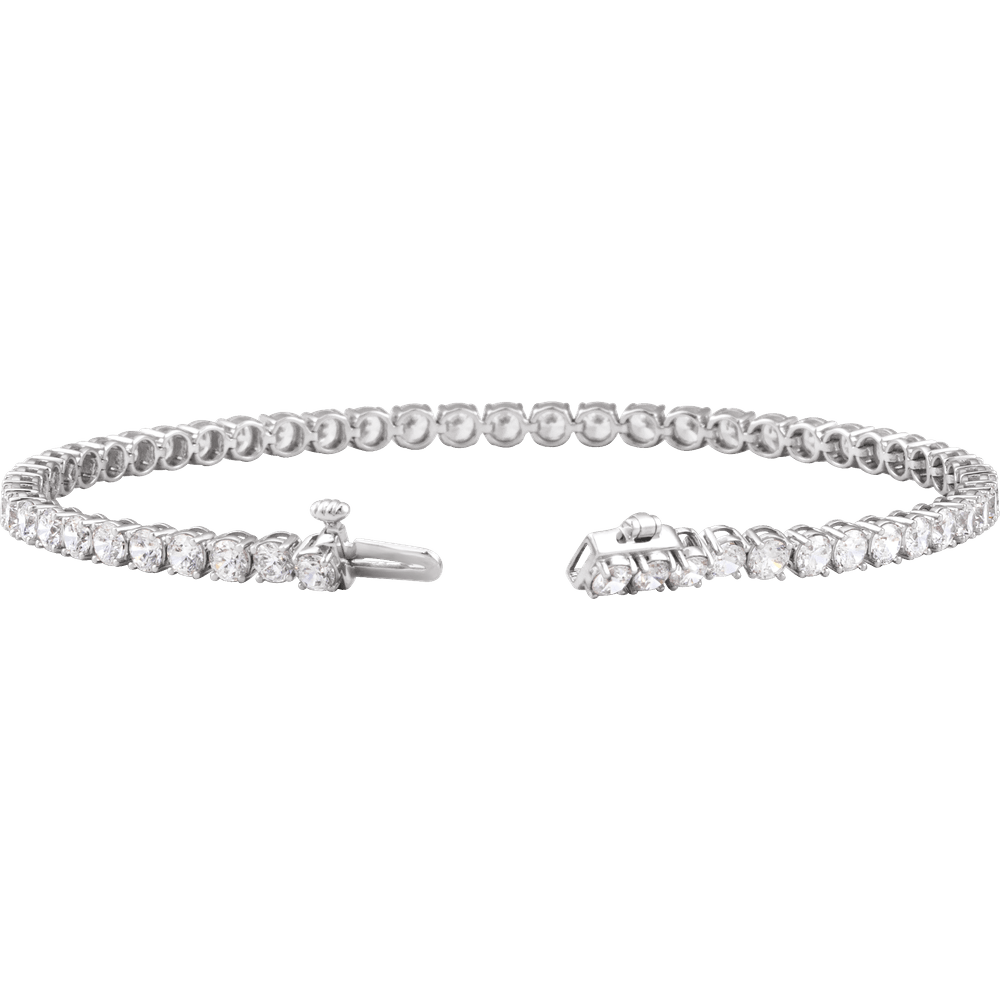 Extended view of a 7-inch white gold line bracelet set with 55 G-H VS2 lab-grown round diamonds