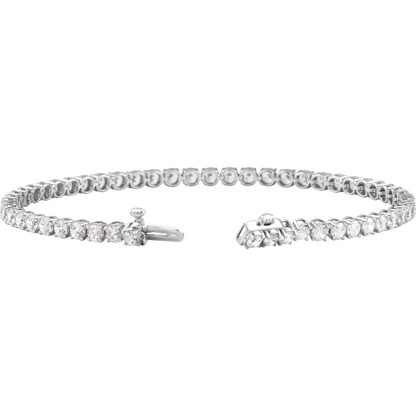 Extended view of a 7-inch white gold line bracelet set with 55 G-H VS2 lab-grown round diamonds
