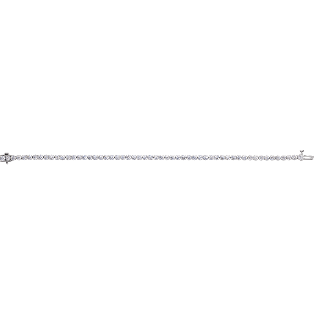 Rear view of a 2.8 mm rhodium-plated 14K white gold tennis bracelet with solid diamond settings