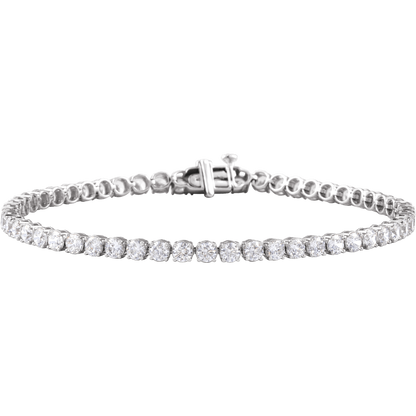Front view of Éclat Continu 14K white gold tennis bracelet set with 5 CTW of round lab-grown diamonds