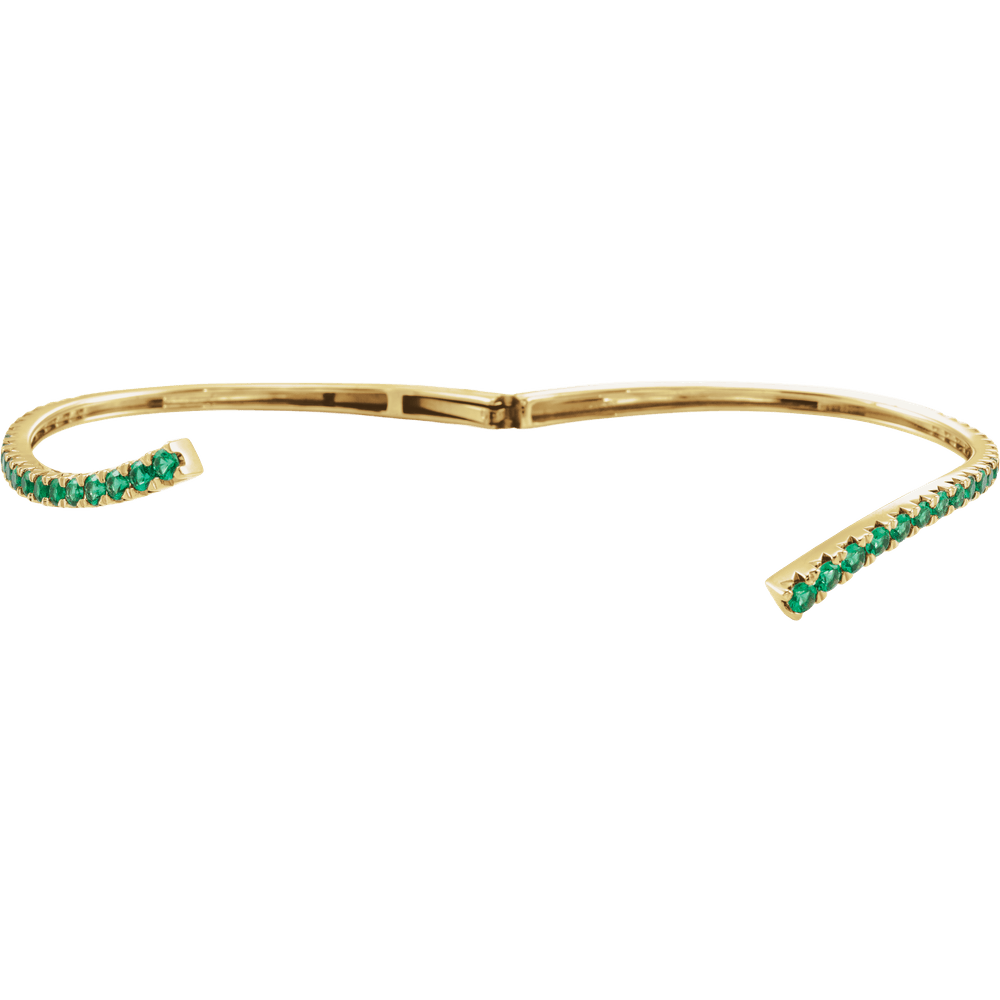L’Arc Émeraude 14K Yellow Gold Lab-Grown Emerald Graduated Bypass Cuff Bracelet – 7 1/4 in