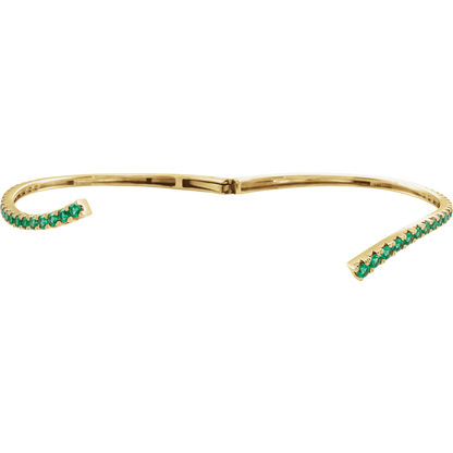 L’Arc Émeraude 14K Yellow Gold Lab-Grown Emerald Graduated Bypass Cuff Bracelet – 7 1/4 in