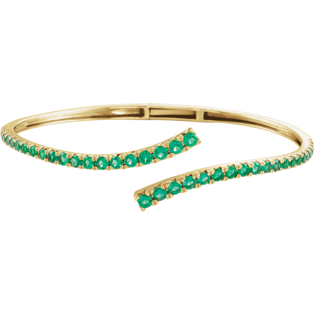 L’Arc Émeraude 14K Yellow Gold Lab-Grown Emerald Graduated Bypass Cuff Bracelet – 7 1/4 in