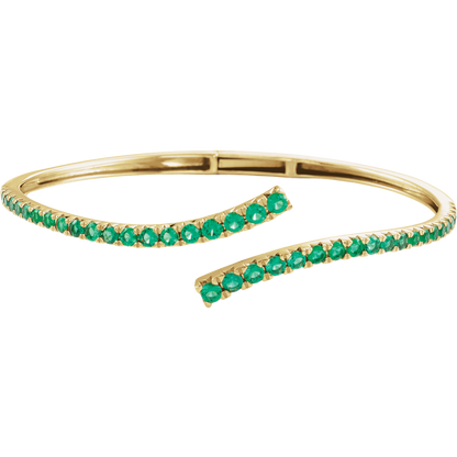 L’Arc Émeraude 14K Yellow Gold Lab-Grown Emerald Graduated Bypass Cuff Bracelet – 7 1/4 in