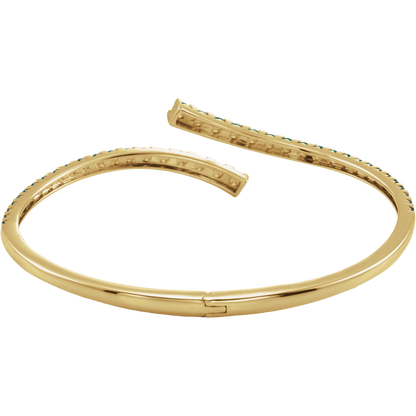 L’Arc Émeraude 14K Yellow Gold Lab-Grown Emerald Graduated Bypass Cuff Bracelet – 7 1/4 in