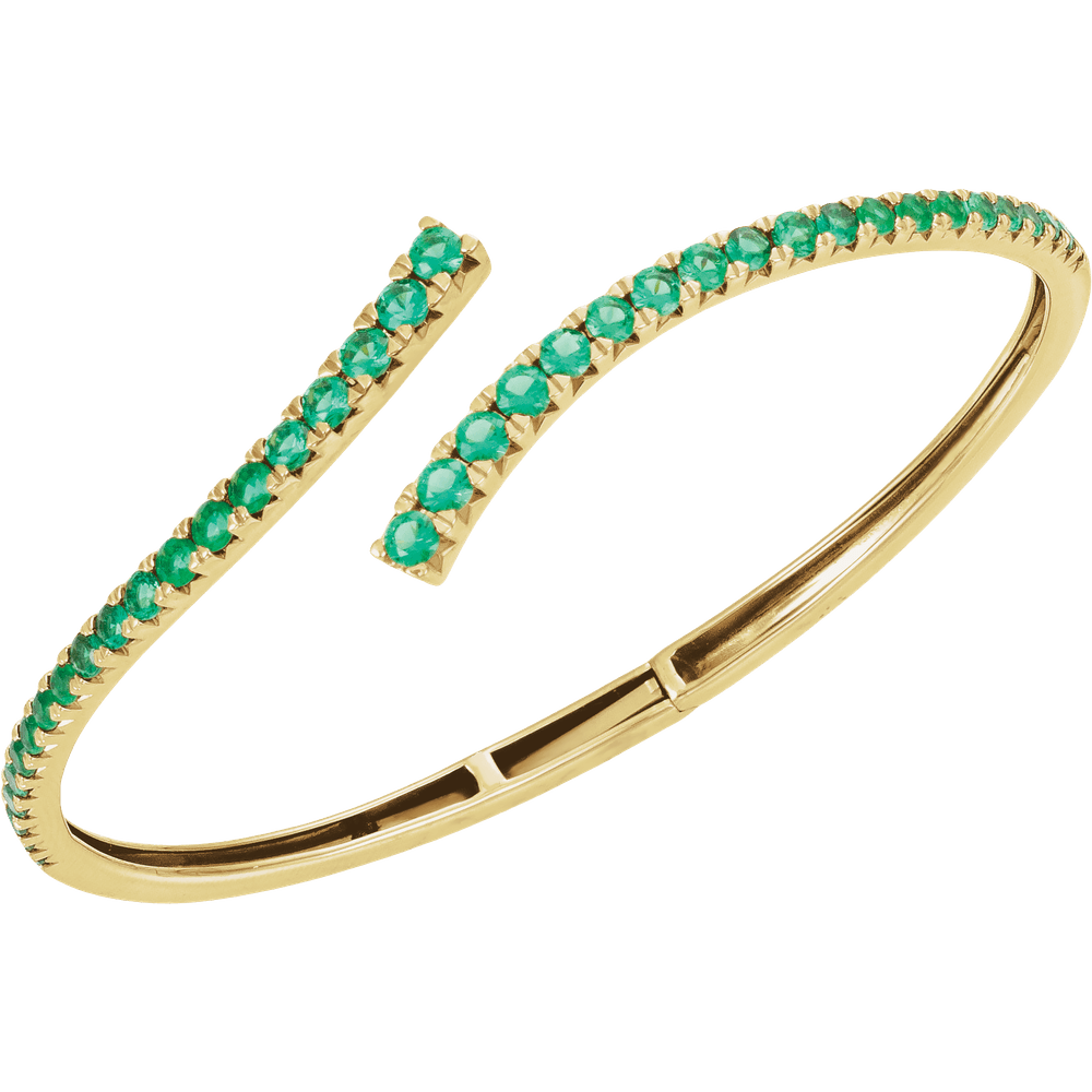 L’Arc Émeraude 14K Yellow Gold Lab-Grown Emerald Graduated Bypass Cuff Bracelet – 7 1/4 in