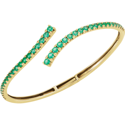L’Arc Émeraude 14K Yellow Gold Lab-Grown Emerald Graduated Bypass Cuff Bracelet – 7 1/4 in