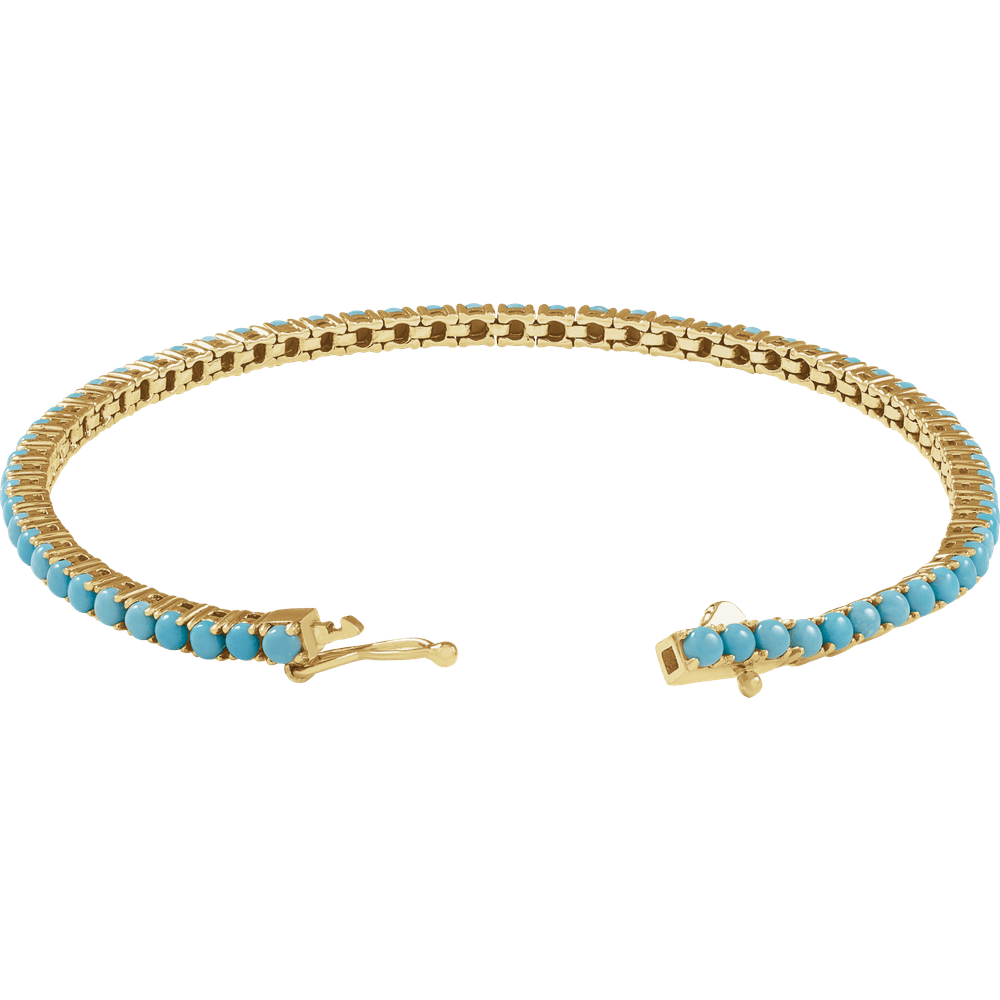 14K Yellow Gold Natural Turquoise Line Bracelet 7 1/2"
