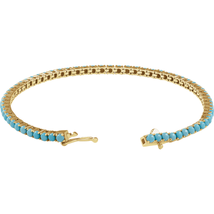 14K Yellow Gold Natural Turquoise Line Bracelet 7 1/2"