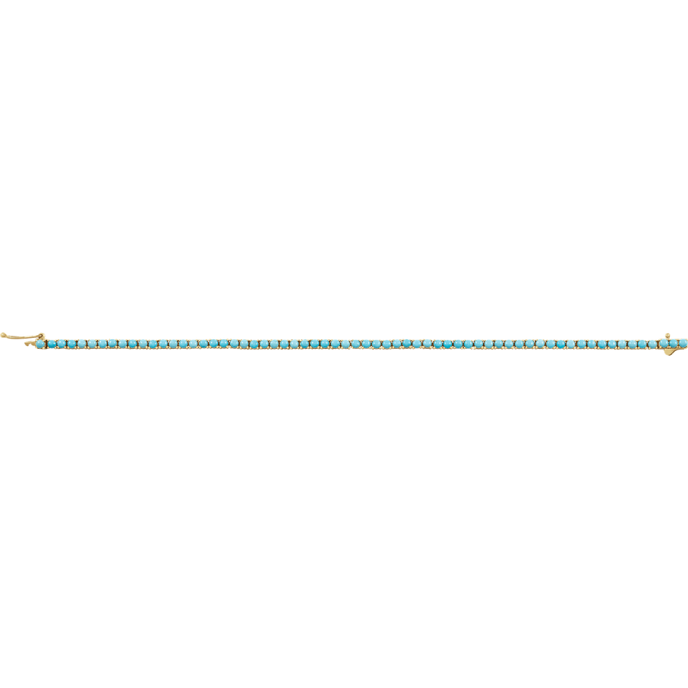 14K Yellow Gold Natural Turquoise Line Bracelet 7 1/2"