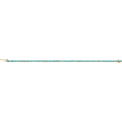 14K Yellow Gold Natural Turquoise Line Bracelet 7 1/2"
