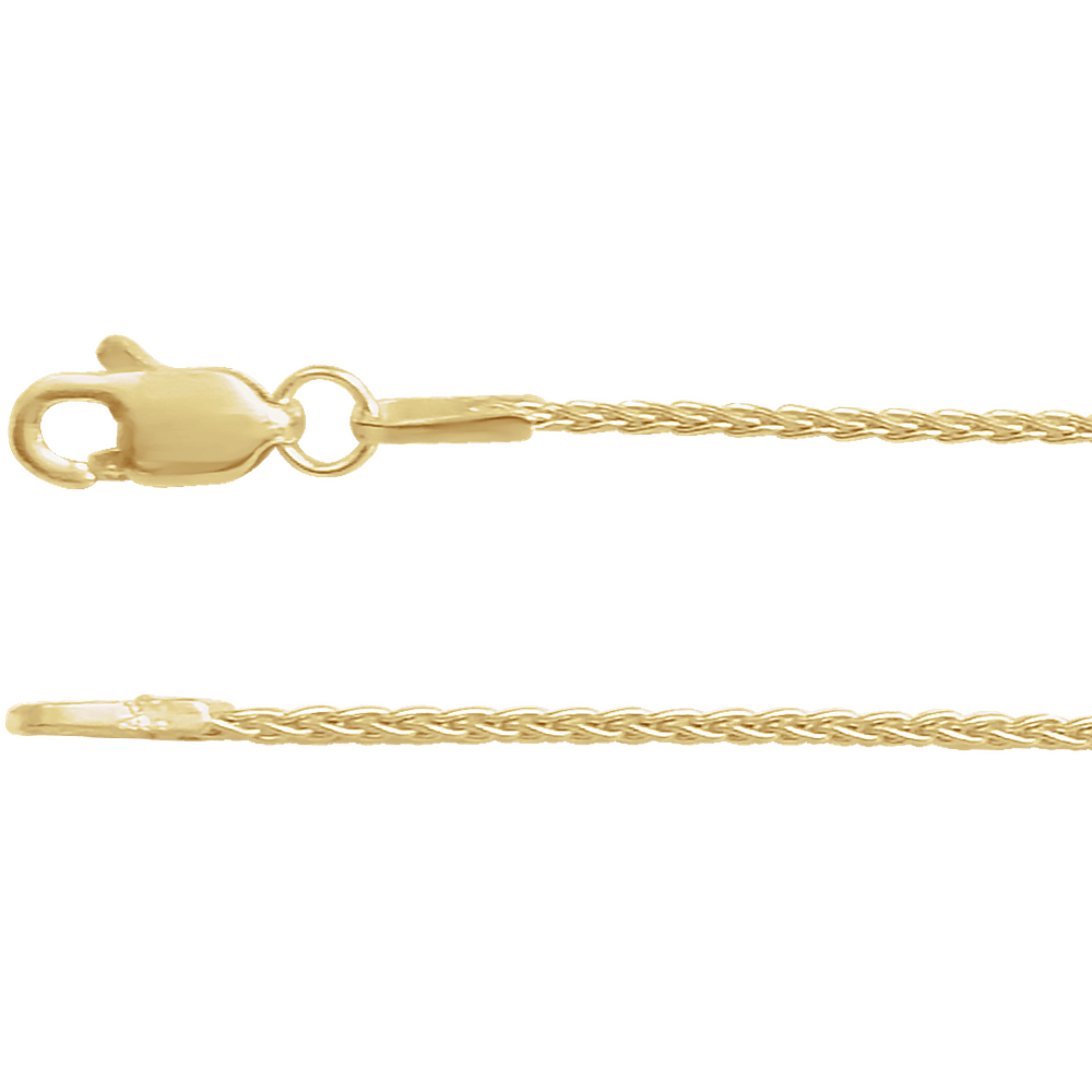 Close-up of Épi Solaire 14K yellow gold wheat chain showing its interwoven links and lobster clasp