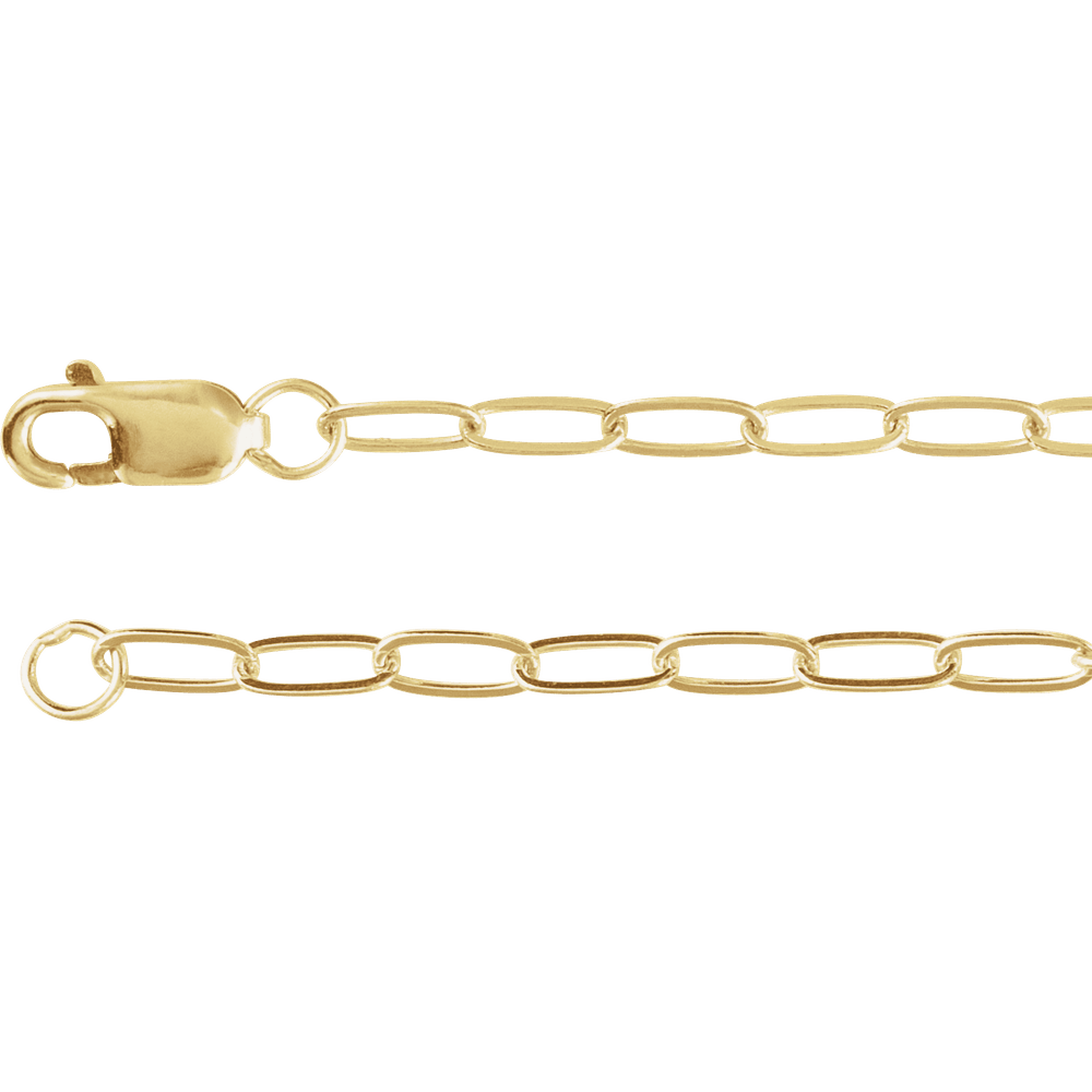 Close-up of the Élan 2.1 mm solid 14K yellow gold paperclip chain with elongated polished links