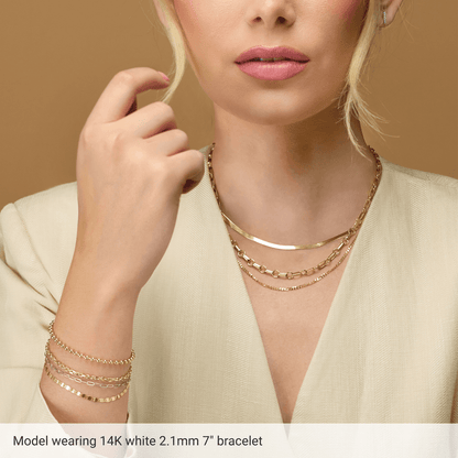 Polished 2.1 mm paperclip chain available in 14K yellow gold, white gold and yellow gold-filled