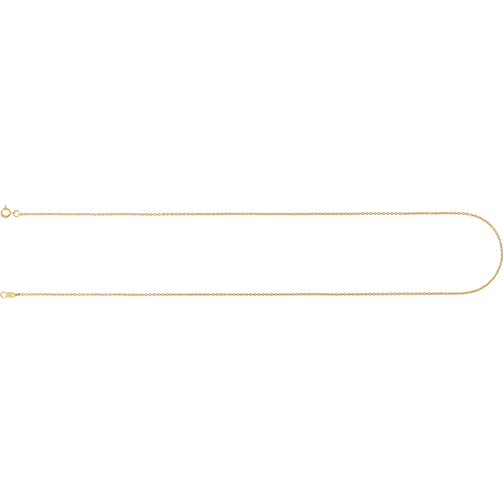 Full view of a delicate 1 mm 14K yellow gold-filled cable chain available in multiple necklace lengths