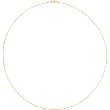 Dainty 1 mm yellow gold-filled cable chain worn as a minimalist everyday necklace

