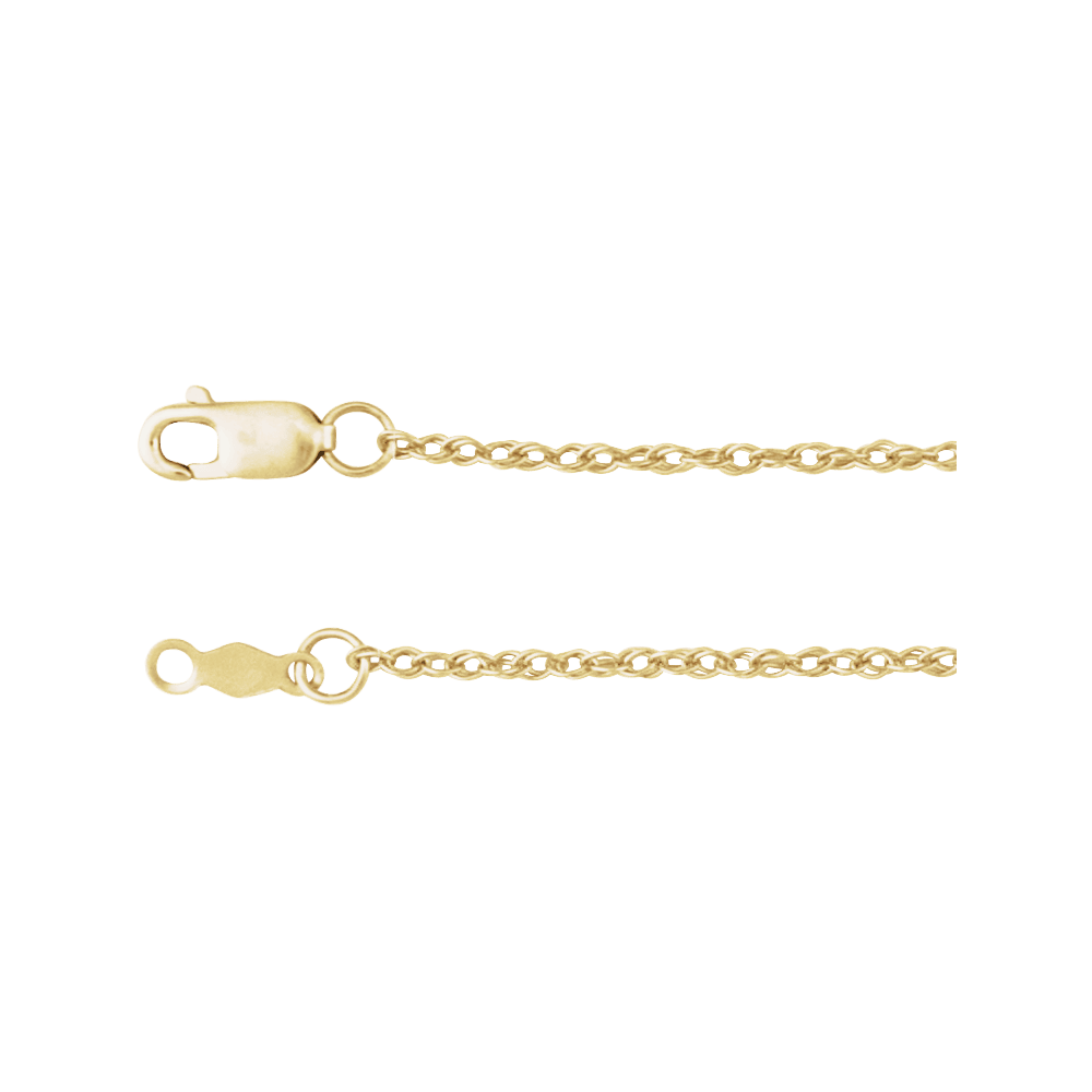 Close-up of Oréane 14K yellow gold-filled rope chain showing its polished twisted links and lobster clasp