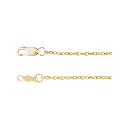 Close-up of Oréane 14K yellow gold-filled rope chain showing its polished twisted links and lobster clasp