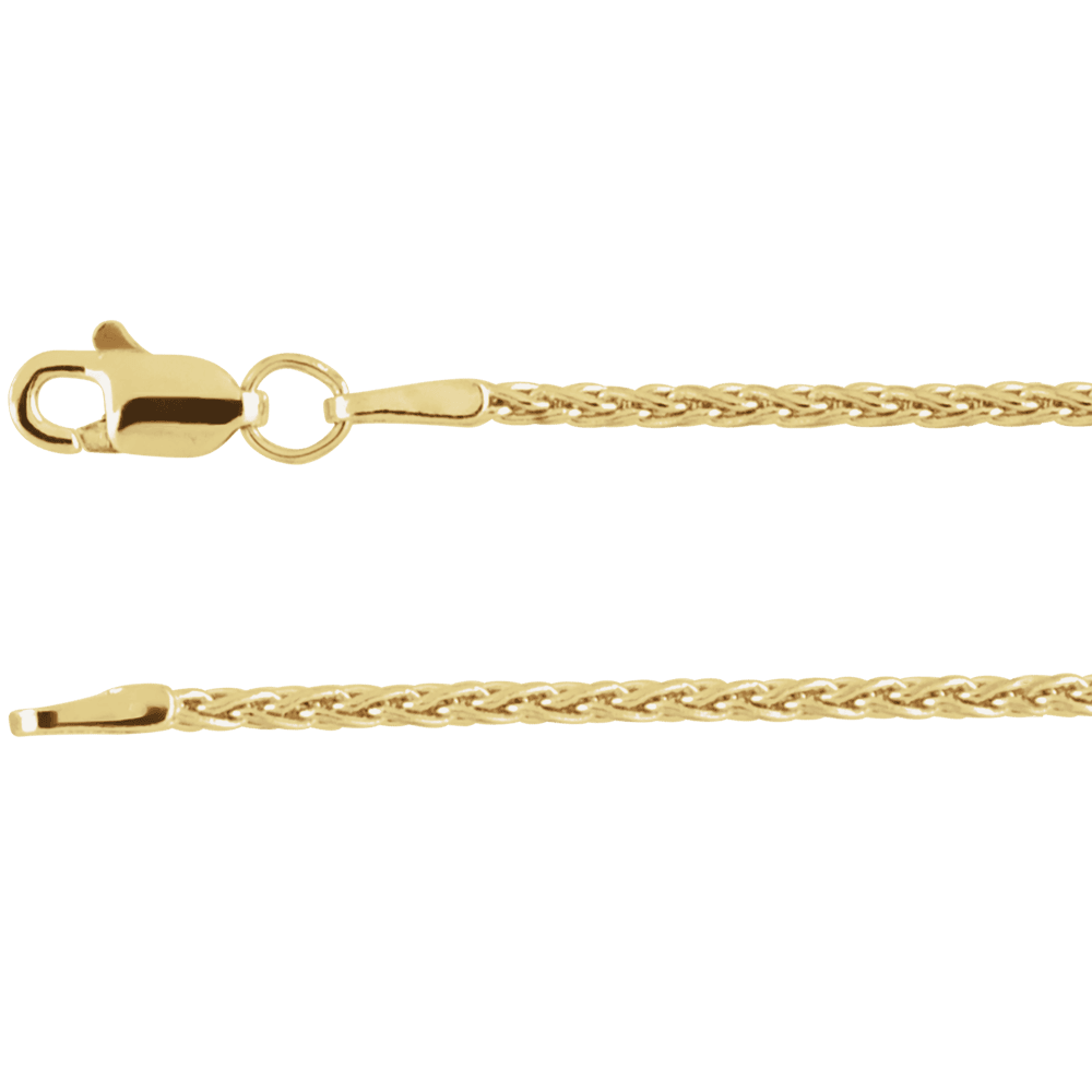 Éloise 1.5mm wheat chain necklace in solid 14K yellow gold with lobster clasp