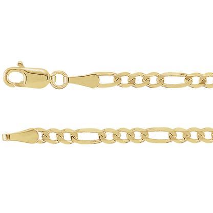 Solid 14K Yellow Gold Figaro Chain – 3mm, 18 Inch