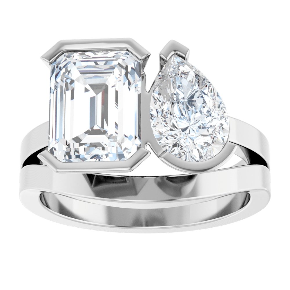 Customizable Platinum Engagement Ring with Two Diamond Shapes