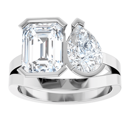 Customizable Platinum Engagement Ring with Two Diamond Shapes