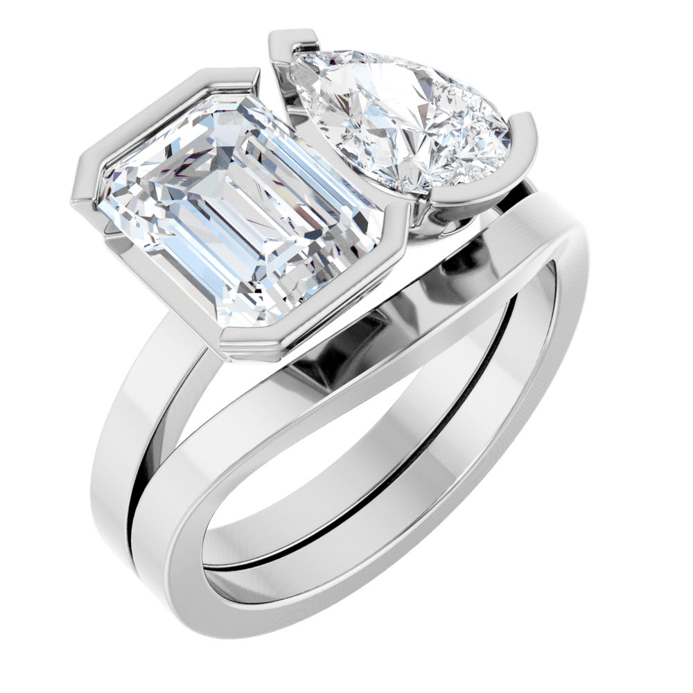 Luxury Platinum Two-Stone Ring with Half Bezel Setting