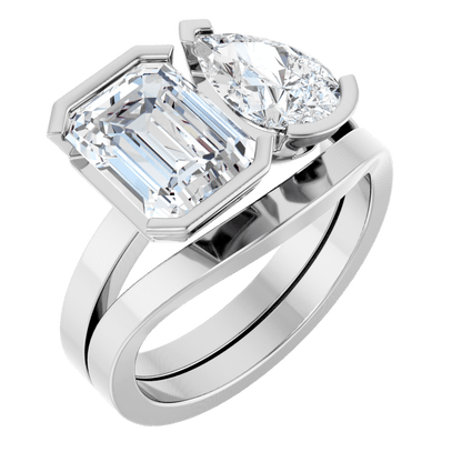 Luxury Platinum Two-Stone Ring with Half Bezel Setting