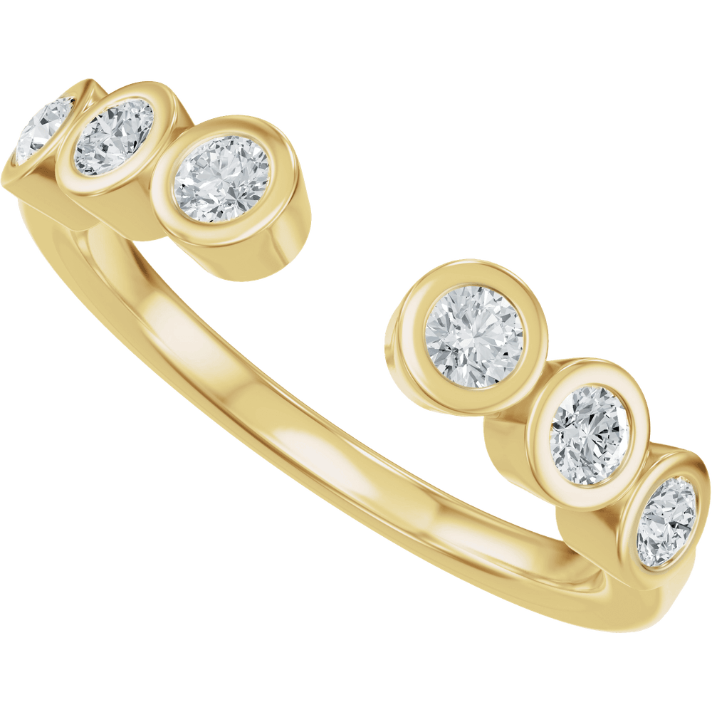 Luxury Yellow Gold Bezel Diamond Open Band Ring