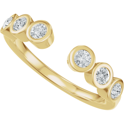 Luxury Yellow Gold Bezel Diamond Open Band Ring
