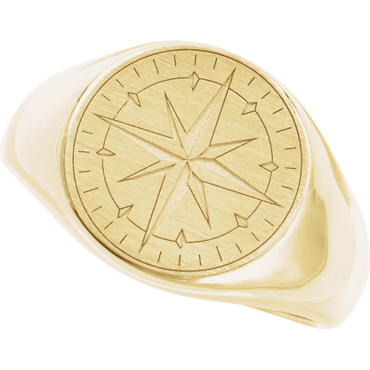 Luxury compass signet ring crafted in yellow gold