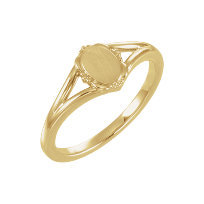 Personalized oval engravable gold signet ring